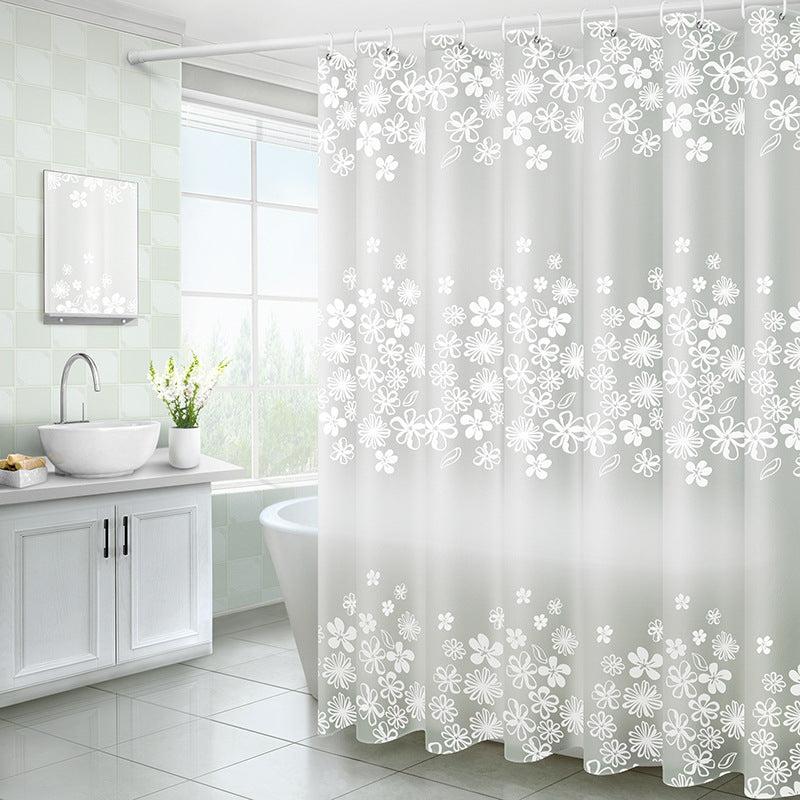 Semi-Transparent Flower Shower Curtain Liner with Hooks