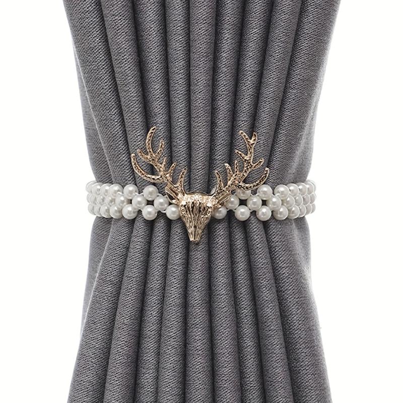 Elk & Faux Pearl Decor Curtain Holdback Tieback Buckle