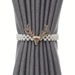 Elk & Faux Pearl Decor Curtain Holdback Tieback Buckle