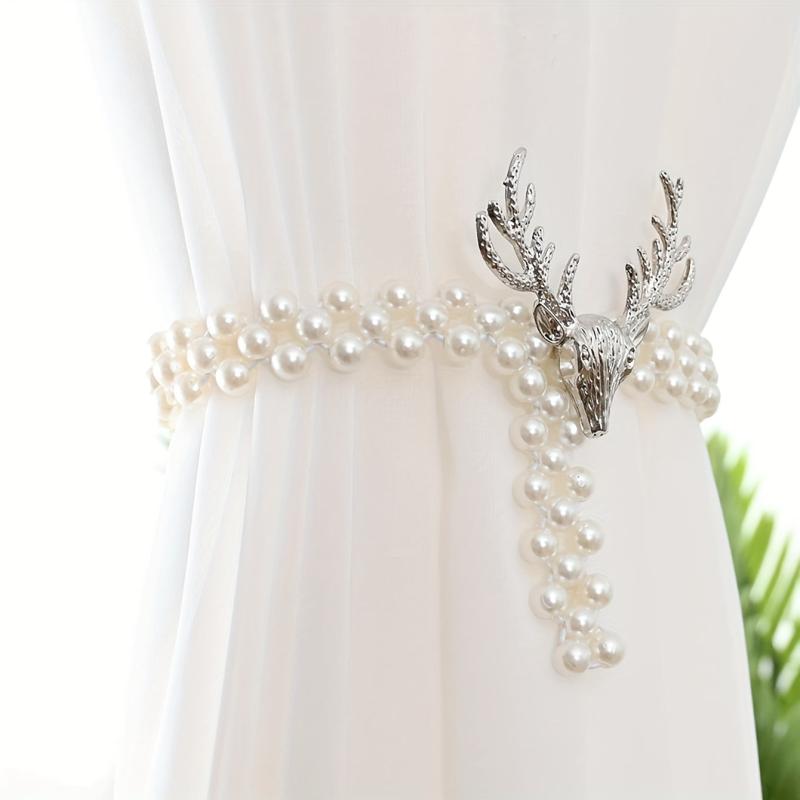 Elk & Faux Pearl Decor Curtain Holdback Tieback Buckle