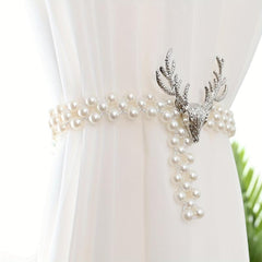 Elk & Faux Pearl Decor Curtain Holdback Tieback Buckle