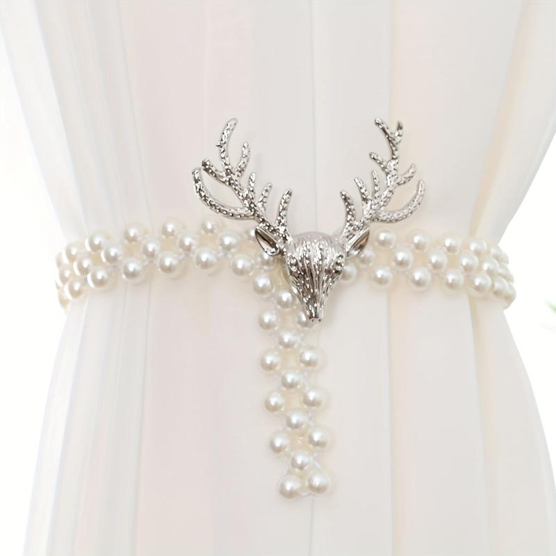 Elk & Faux Pearl Decor Curtain Holdback Tieback Buckle