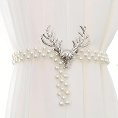 Elk & Faux Pearl Decor Curtain Holdback Tieback Buckle