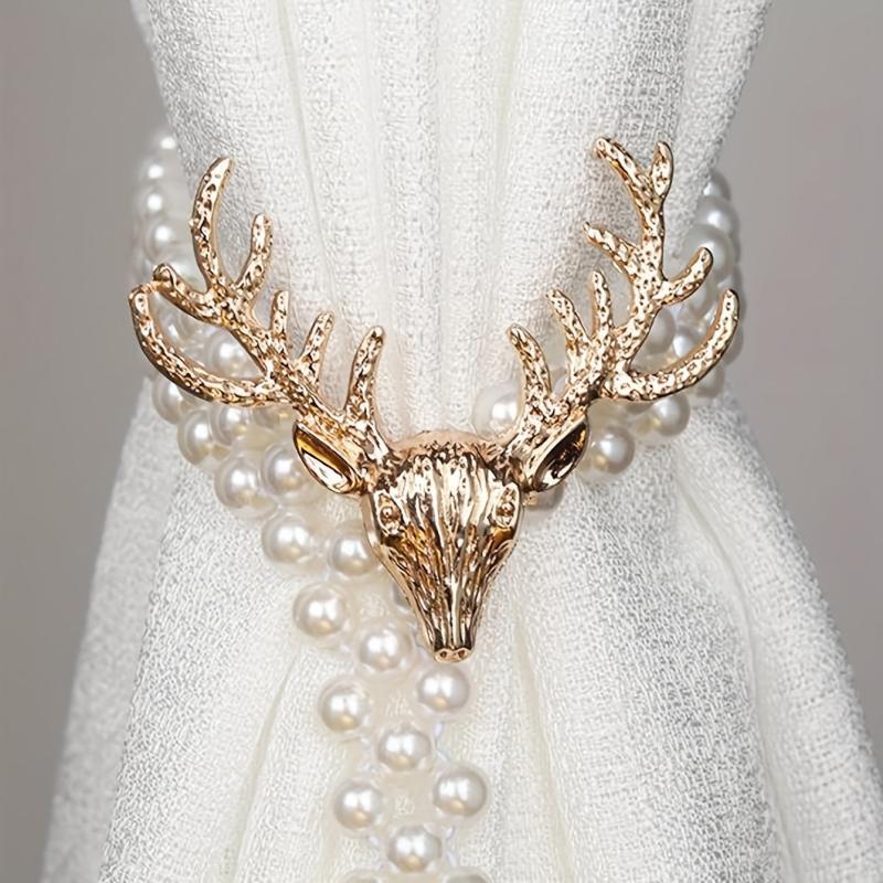 Elk & Faux Pearl Decor Curtain Holdback Tieback Buckle