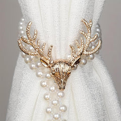 Elk & Faux Pearl Decor Curtain Holdback Tieback Buckle