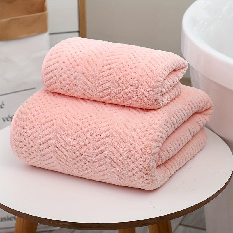 2pcs Coral Fleece Towel Set Soft Hand & Bath Towel Absorbent Thickened Towel