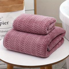 2pcs Coral Fleece Towel Set Soft Hand & Bath Towel Absorbent Thickened Towel