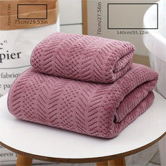 2pcs Coral Fleece Towel Set Soft Hand & Bath Towel Absorbent Thickened Towel
