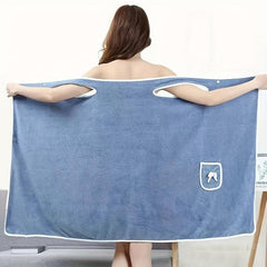 Large Soft & Thick Bath Towel with Bow Pocket & Strap, 31.5x53.15in