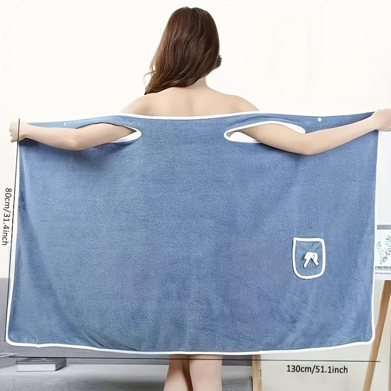 Large Soft & Thick Bath Towel with Bow Pocket & Strap, 31.5x53.15in