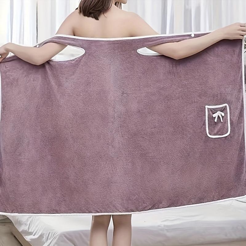 Large Soft & Thick Bath Towel with Bow Pocket & Strap, 31.5x53.15in