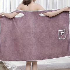 Large Soft & Thick Bath Towel with Bow Pocket & Strap, 31.5x53.15in