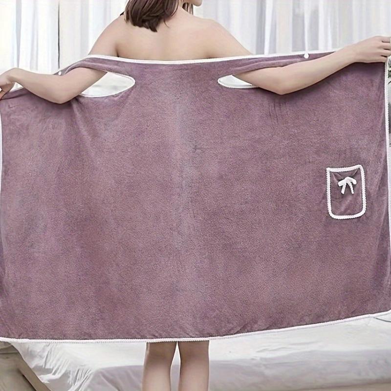 Large Soft & Thick Bath Towel with Bow Pocket & Strap, 31.5x53.15in