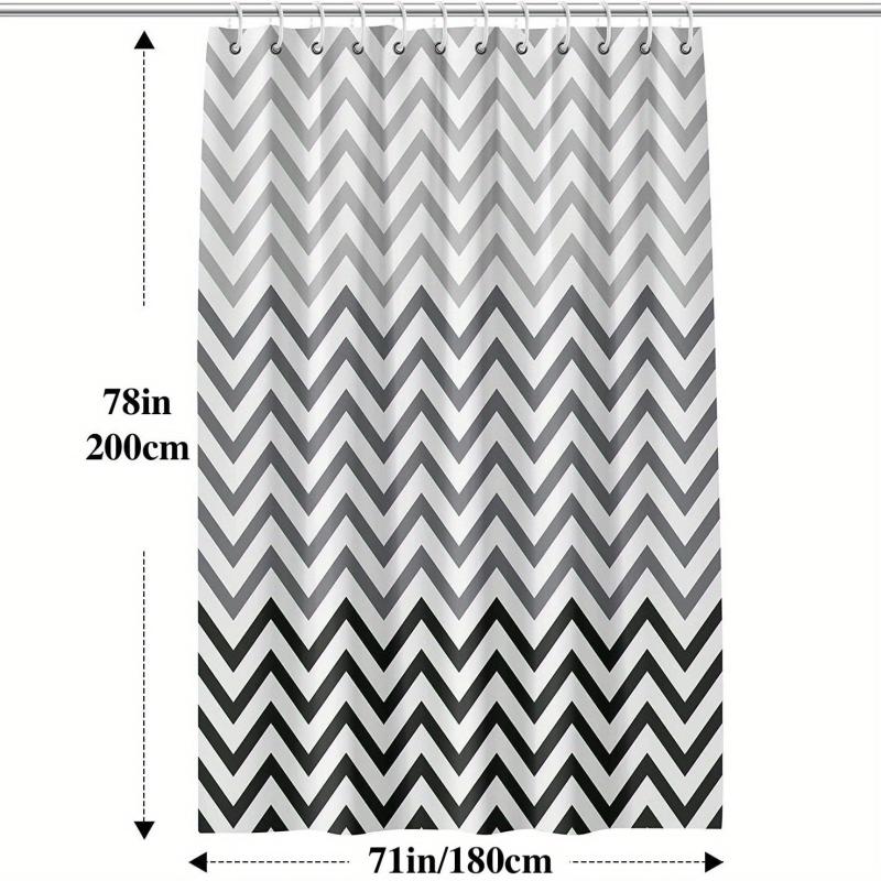 Wavy Plastic Shower Curtain with 12 Hooks - Waterproof and Mildew Proof
