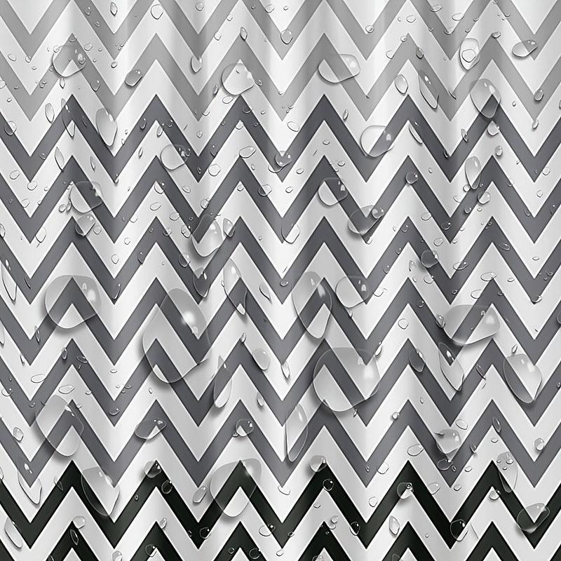 Wavy Plastic Shower Curtain with 12 Hooks - Waterproof and Mildew Proof