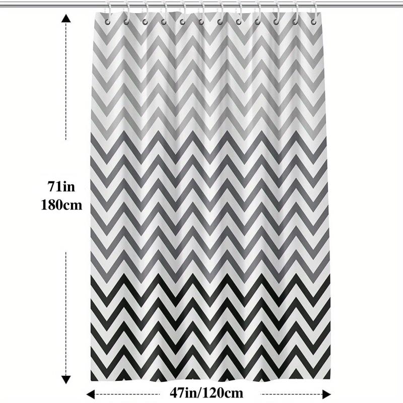 Wavy Plastic Shower Curtain with 12 Hooks - Waterproof and Mildew Proof