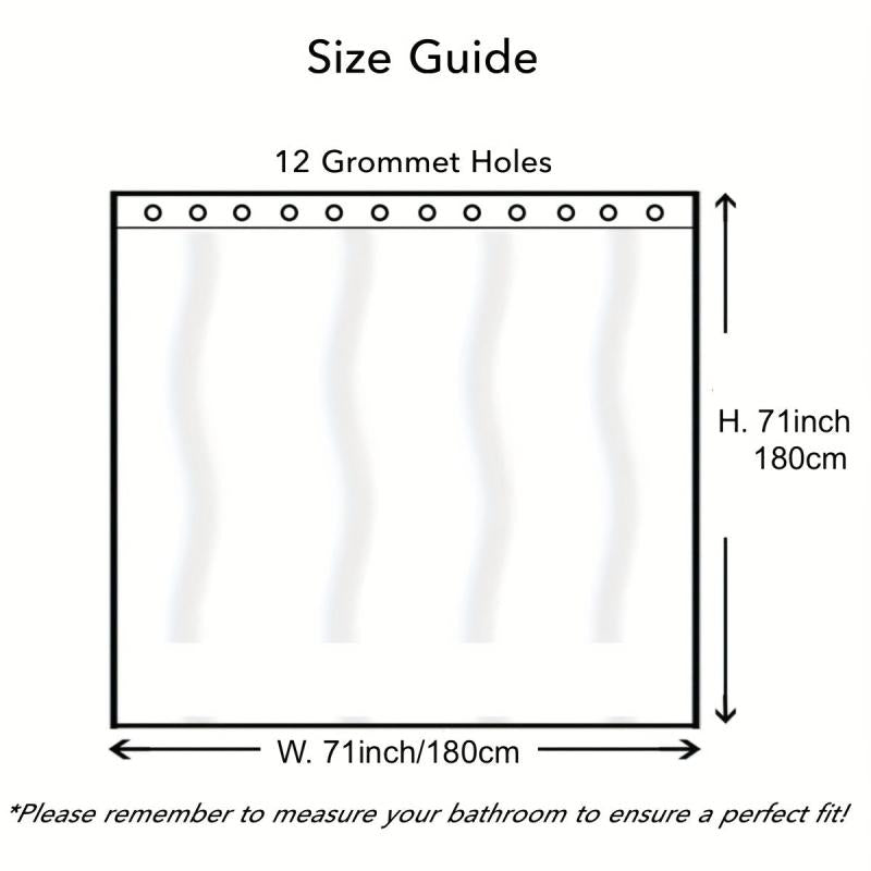 Wavy Plastic Shower Curtain with 12 Hooks - Waterproof and Mildew Proof