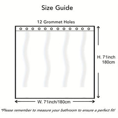 Wavy Plastic Shower Curtain with 12 Hooks - Waterproof and Mildew Proof