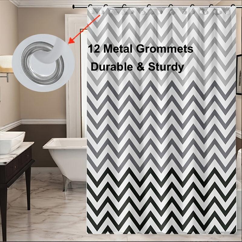 Wavy Plastic Shower Curtain with 12 Hooks - Waterproof and Mildew Proof
