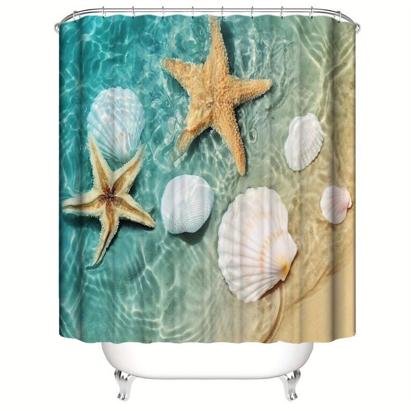 Beach Shell Starfish Shower Curtain Set Coastal Conch Coastal Starfish Wave