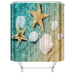 Beach Shell Starfish Shower Curtain Set Coastal Conch Coastal Starfish Wave
