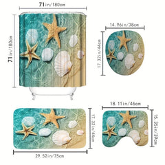 Beach Shell Starfish Shower Curtain Set Coastal Conch Coastal Starfish Wave