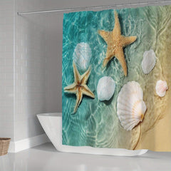 Beach Shell Starfish Shower Curtain Set Coastal Conch Coastal Starfish Wave