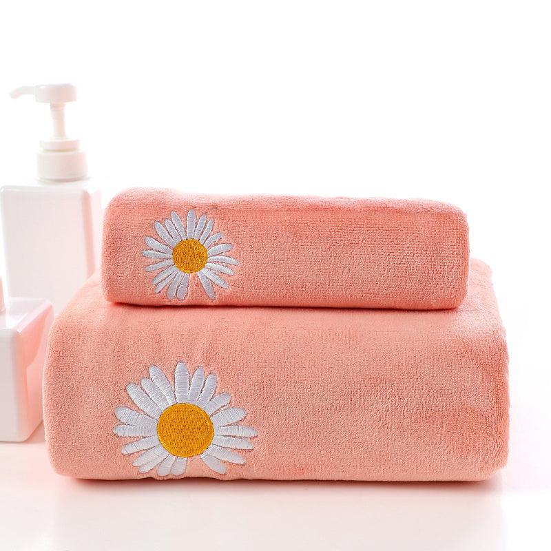 2pcs Solid Flower Bath Towel Thickened Bathroom Towel