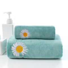 2pcs Solid Flower Bath Towel Thickened Bathroom Towel