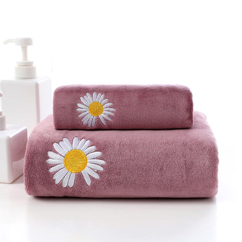 2pcs Solid Flower Bath Towel Thickened Bathroom Towel