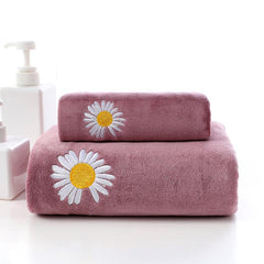2pcs Solid Flower Bath Towel Thickened Bathroom Towel