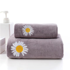 2pcs Solid Flower Bath Towel Thickened Bathroom Towel