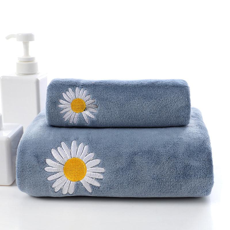 2pcs Solid Flower Bath Towel Thickened Bathroom Towel