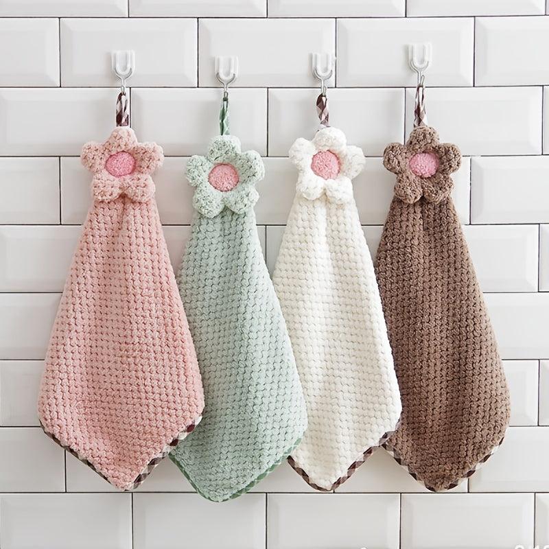 Flower Pattern Hanging Hand Towel Microfiber Quick Dry Soft Towel