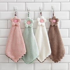 Flower Pattern Hanging Hand Towel Microfiber Quick Dry Soft Towel