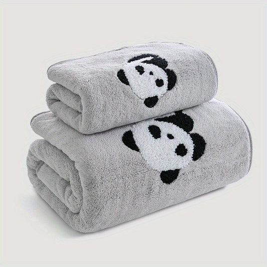 2pcs Panda Hand Towel and Bath Towel Set for Adults Coral Velvet Material