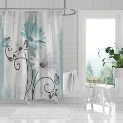 Floral Pattern Shower Curtain Waterproof Fabric Bathroom Decor