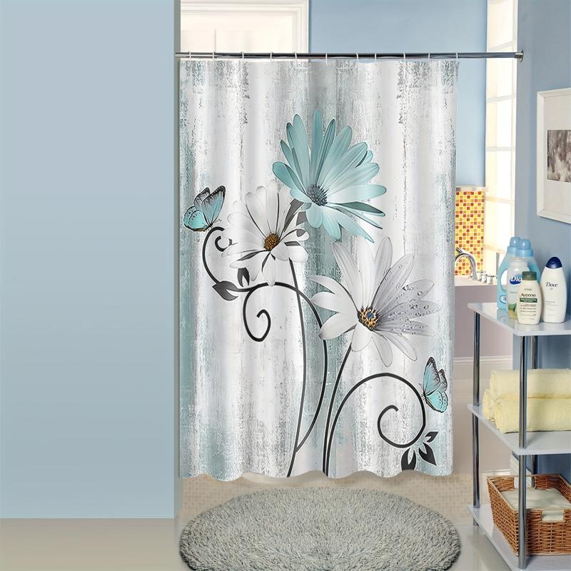 Floral Pattern Shower Curtain Waterproof Fabric Bathroom Decor