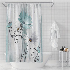 Floral Pattern Shower Curtain Waterproof Fabric Bathroom Decor