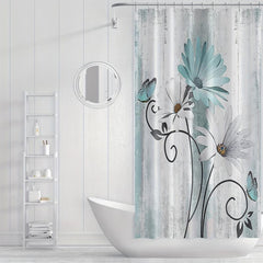 Floral Pattern Shower Curtain Waterproof Fabric Bathroom Decor
