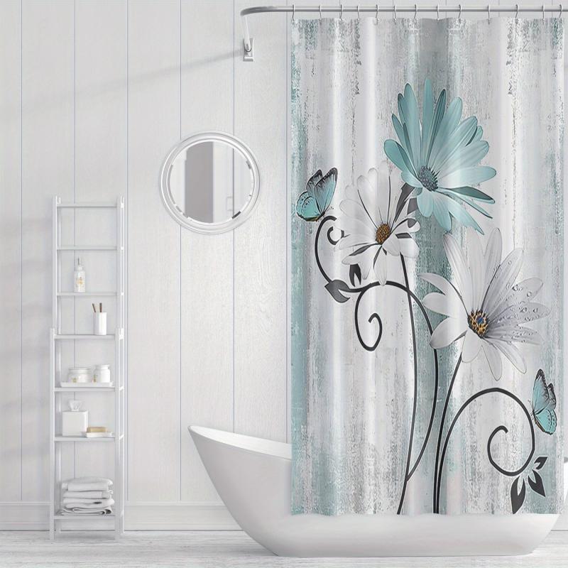 Floral Pattern Shower Curtain Waterproof Fabric Bathroom Decor