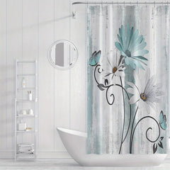 Floral Pattern Shower Curtain Waterproof Fabric Bathroom Decor