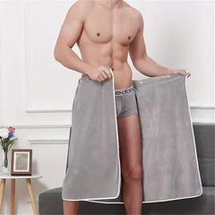 Men's Coral Velvet Bathrobe Elastic Embroidered Towel