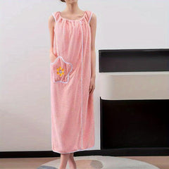 Wearable Bath Towel For Adults Absorbent Bathrobe With Pockets