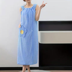 Wearable Bath Towel For Adults Absorbent Bathrobe With Pockets