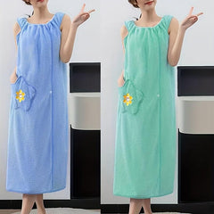 Wearable Bath Towel For Adults Absorbent Bathrobe With Pockets