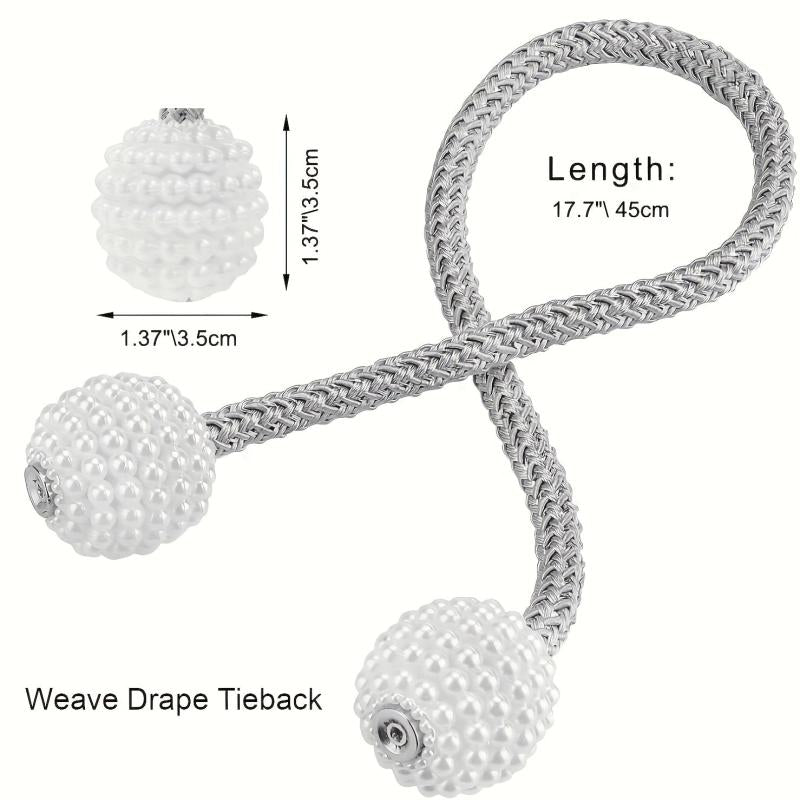 2pcs Magnetic Curtain Tieback Faux Pearl Beaded Drape Tie Back