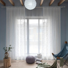Line Embroidery Sheer Curtain Modern Geometric Window Rod Pocket - Home Decor
