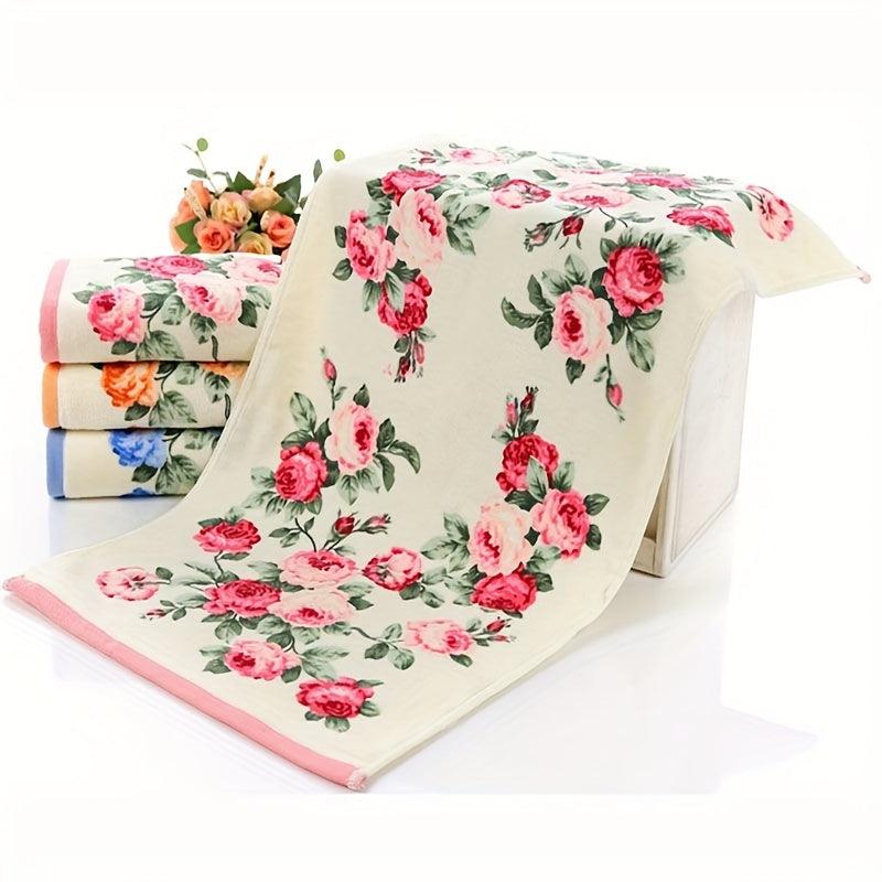 2pcs Flower Pattern Cotton Towel Quick Dry Absorbent Hand Towel Bath Towel