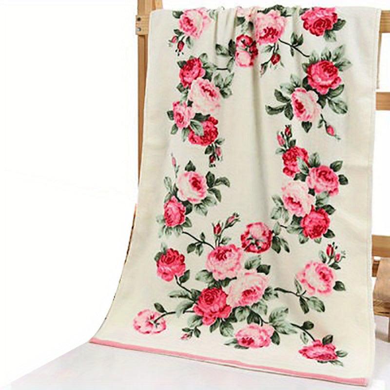 2pcs Flower Pattern Cotton Towel Quick Dry Absorbent Hand Towel Bath Towel